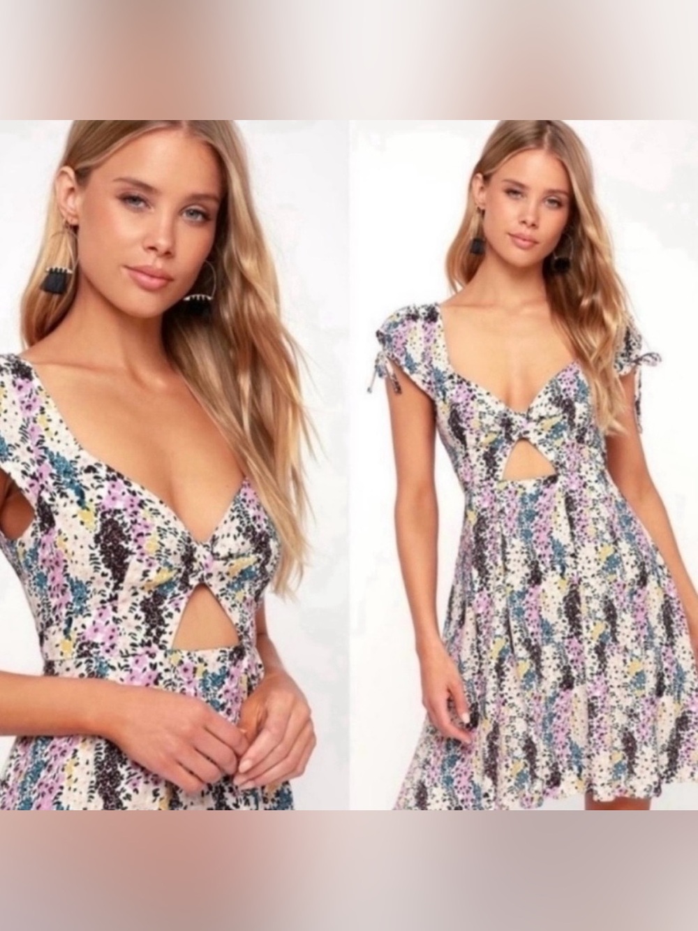 Free People Floral Cutout Mini Dress in Pastel Multi Size M